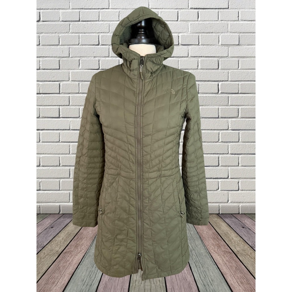 THE NORTH FACE Womens Sz S Thermoball Hooded Full Zip Jacket Coat Gray w Logo